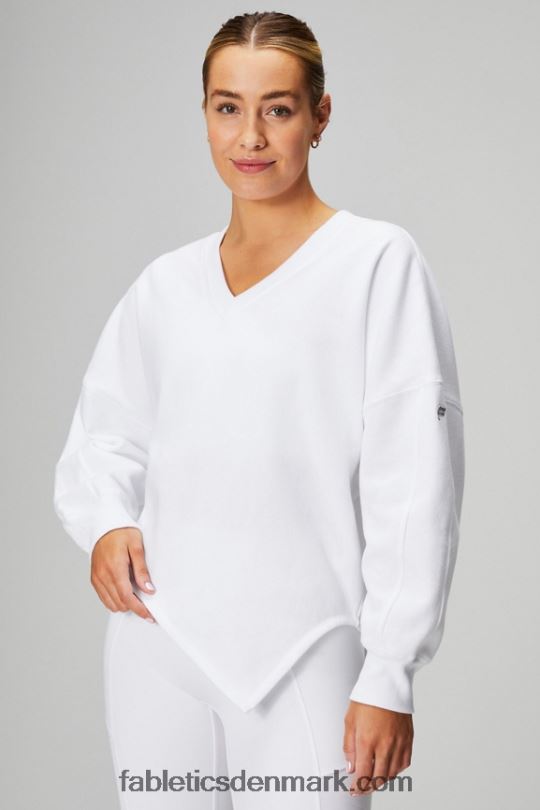 Fabletics Kvinder asymmetrisk sweatshirt i forever fleece PNX2T2461 klassisk hvid/mineralgrå