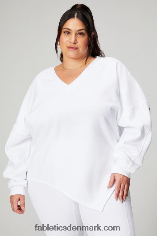 Fabletics Kvinder asymmetrisk sweatshirt i forever fleece PNX2T2462 klassisk hvid/mineralgrå