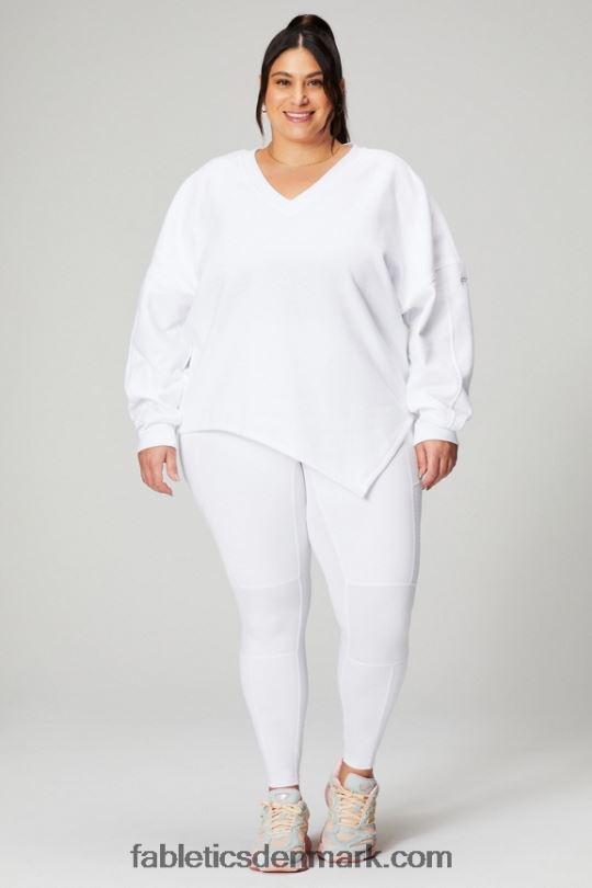 Fabletics Kvinder asymmetrisk sweatshirt i forever fleece PNX2T2462 klassisk hvid/mineralgrå