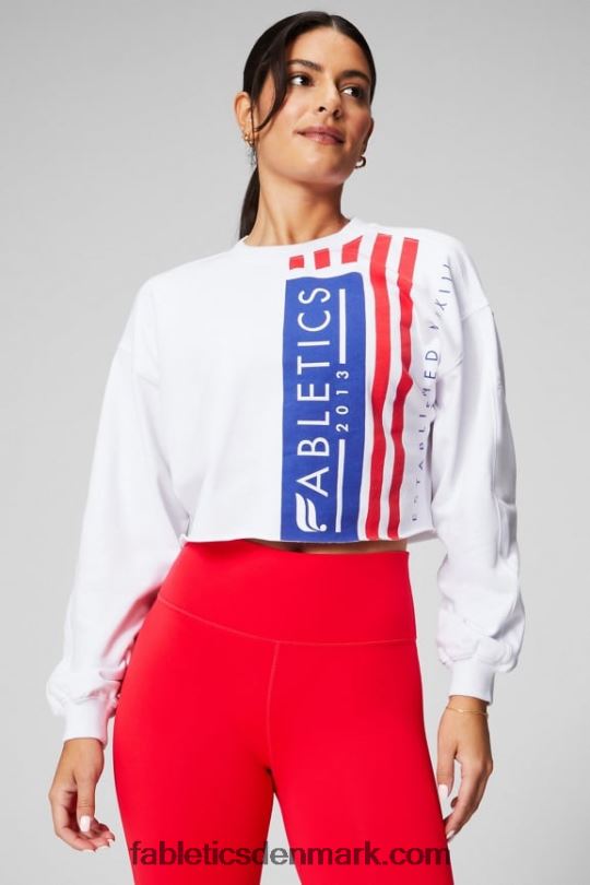 Fabletics Kvinder beskåret crewneck PNX2T2433 klassisk hvid/grafisk