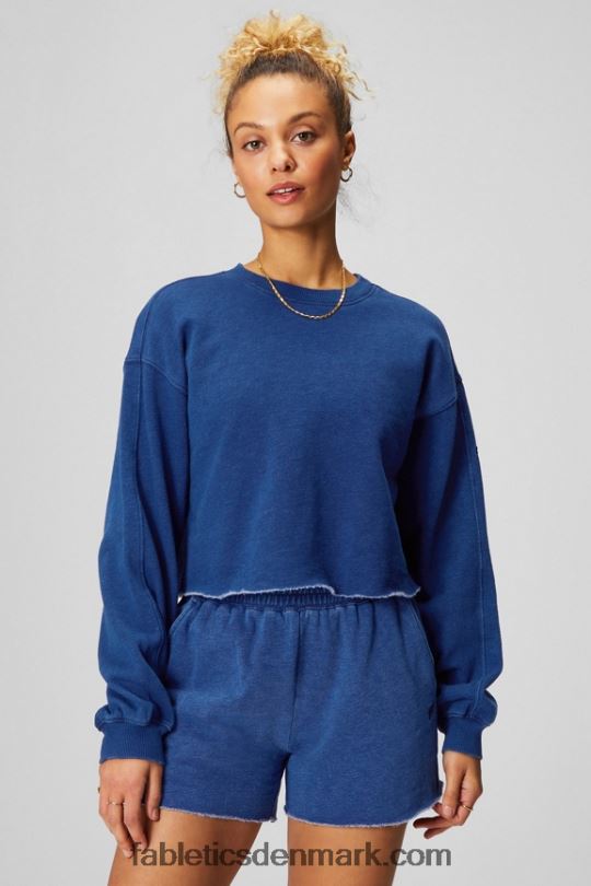 Fabletics Kvinder beskåret crewneck PNX2T2434 vasket indigo