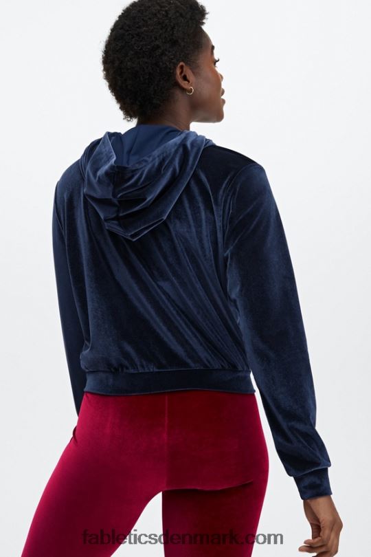 Fabletics Kvinder donna velour hættetrøje PNX2T2504 dyb flåde
