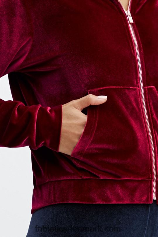 Fabletics Kvinder donna velour hættetrøje PNX2T2508 kirsebær brast
