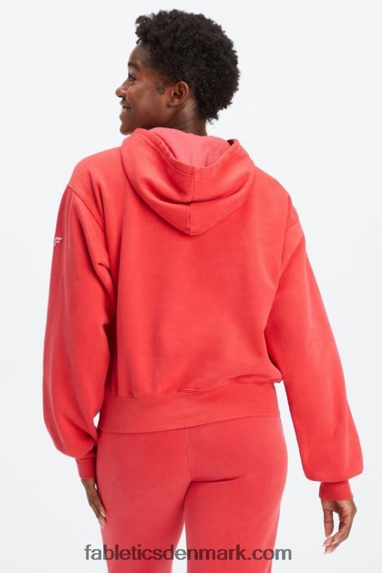 Fabletics Kvinder forever fleece hættetrøje PNX2T2492 vasket elektrisk kirsebær/hvid