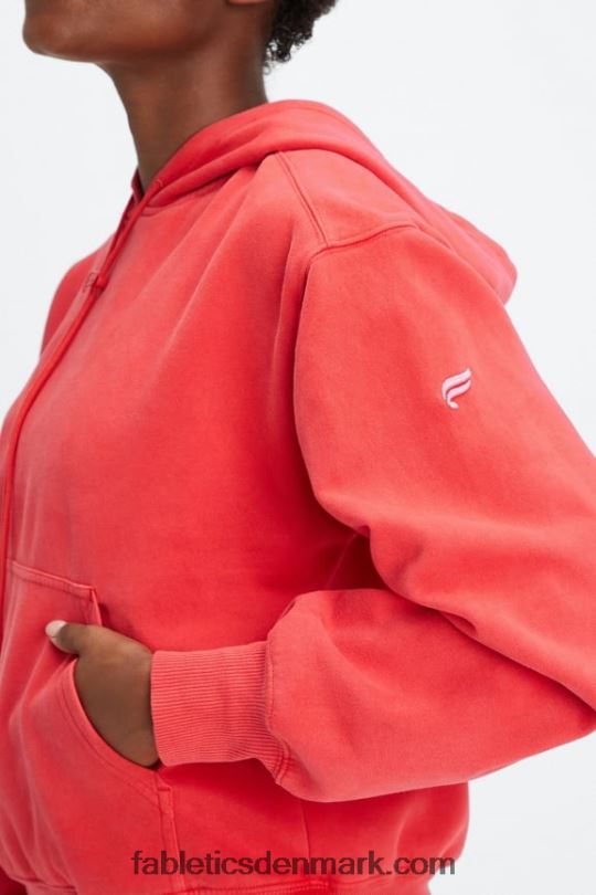 Fabletics Kvinder forever fleece hættetrøje PNX2T2492 vasket elektrisk kirsebær/hvid
