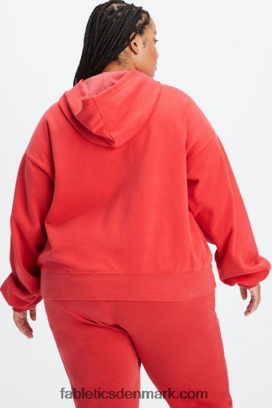 Fabletics Kvinder forever fleece hættetrøje PNX2T2493 vasket elektrisk kirsebær/hvid
