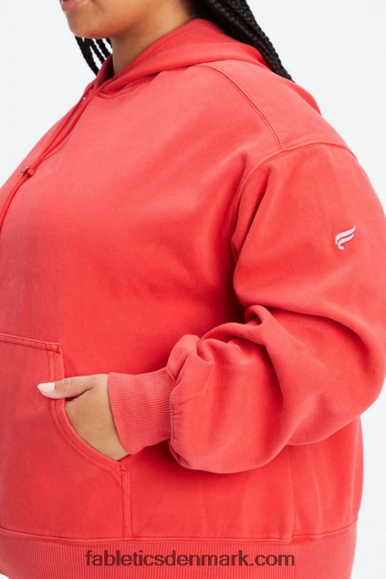 Fabletics Kvinder forever fleece hættetrøje PNX2T2493 vasket elektrisk kirsebær/hvid