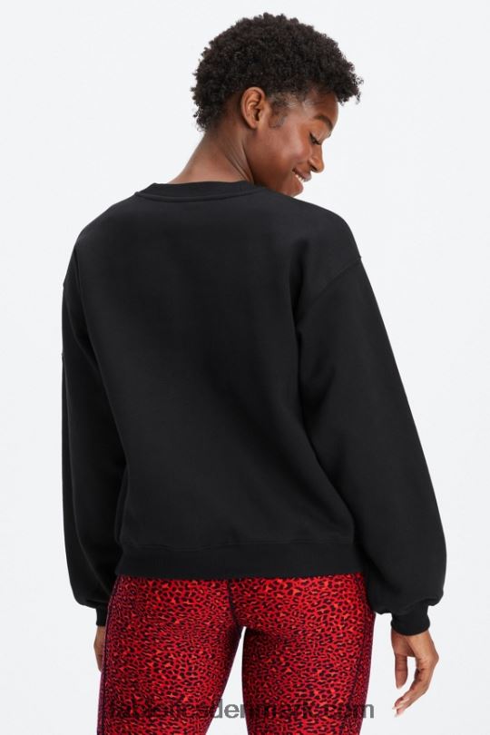 Fabletics Kvinder forever fleece sweatshirt med rund hals PNX2T2456 sort/tin