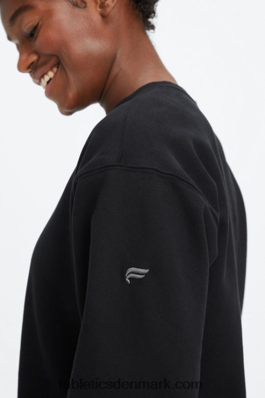 Fabletics Kvinder forever fleece sweatshirt med rund hals PNX2T2456 sort/tin