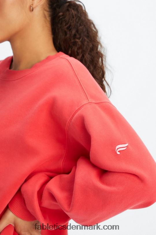 Fabletics Kvinder forever fleece sweatshirt med rund hals PNX2T2457 vasket elektrisk kirsebær/hvid