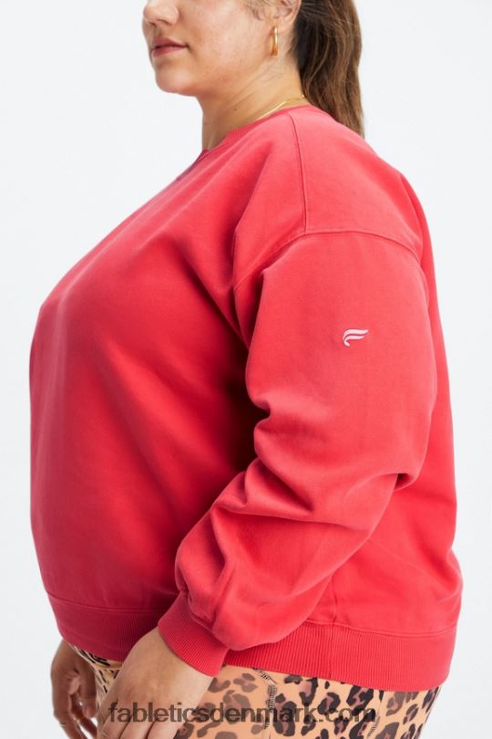 Fabletics Kvinder forever fleece sweatshirt med rund hals PNX2T2458 vasket elektrisk kirsebær/hvid