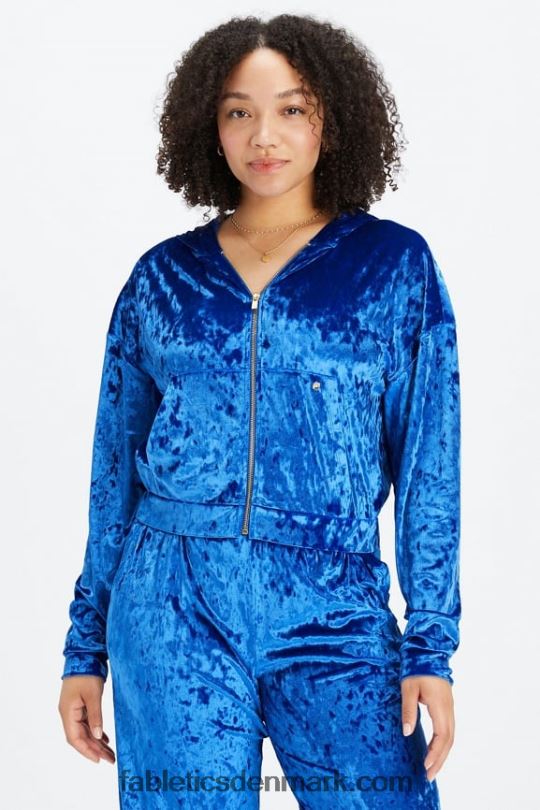 Fabletics Kvinder hættetrøje i knust velour med lynlås PNX2T2486 celeste
