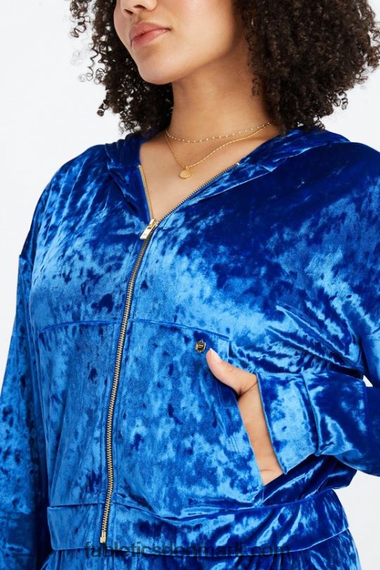 Fabletics Kvinder hættetrøje i knust velour med lynlås PNX2T2486 celeste