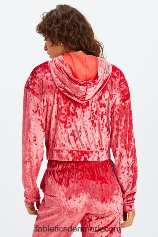 Fabletics Kvinder hættetrøje i knust velour med lynlås PNX2T2487 jordbær rød