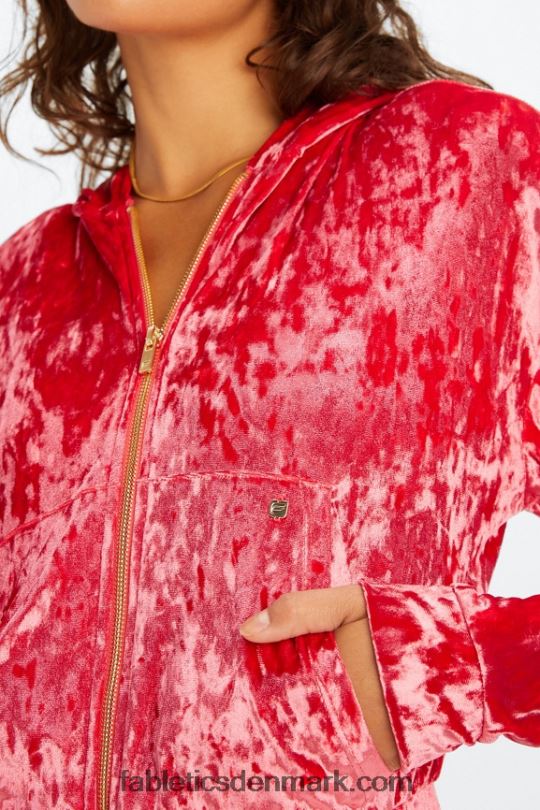 Fabletics Kvinder hættetrøje i knust velour med lynlås PNX2T2487 jordbær rød