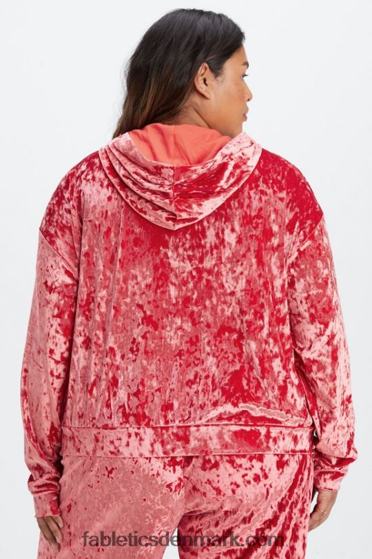 Fabletics Kvinder hættetrøje i knust velour med lynlås PNX2T2488 jordbær rød
