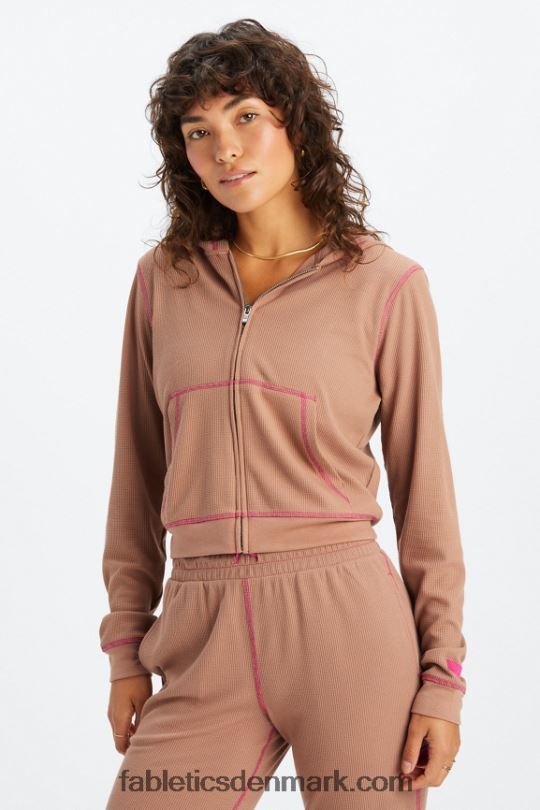 Fabletics Kvinder hættetrøje i vaffel med lynlås PNX2T2495 bamse/fuchsia