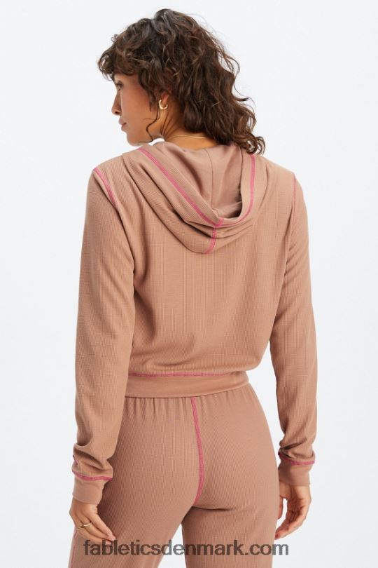 Fabletics Kvinder hættetrøje i vaffel med lynlås PNX2T2495 bamse/fuchsia