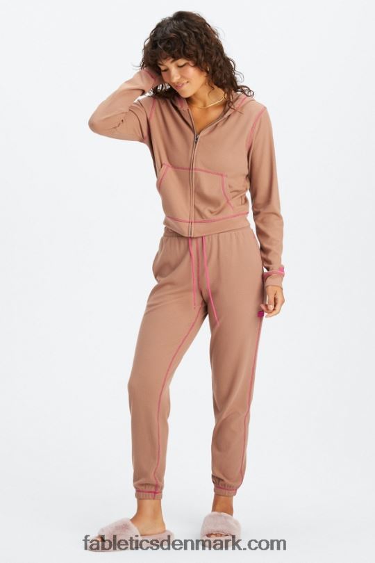 Fabletics Kvinder hættetrøje i vaffel med lynlås PNX2T2495 bamse/fuchsia