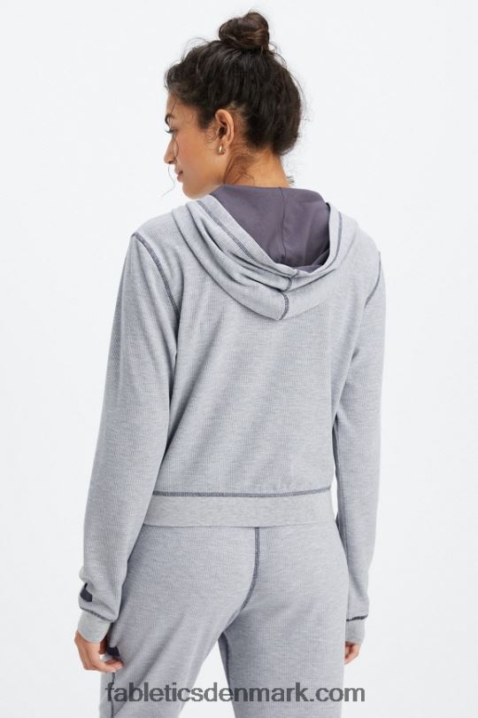 Fabletics Kvinder hættetrøje i vaffel med lynlås PNX2T2496 klassisk grå lyng/tin