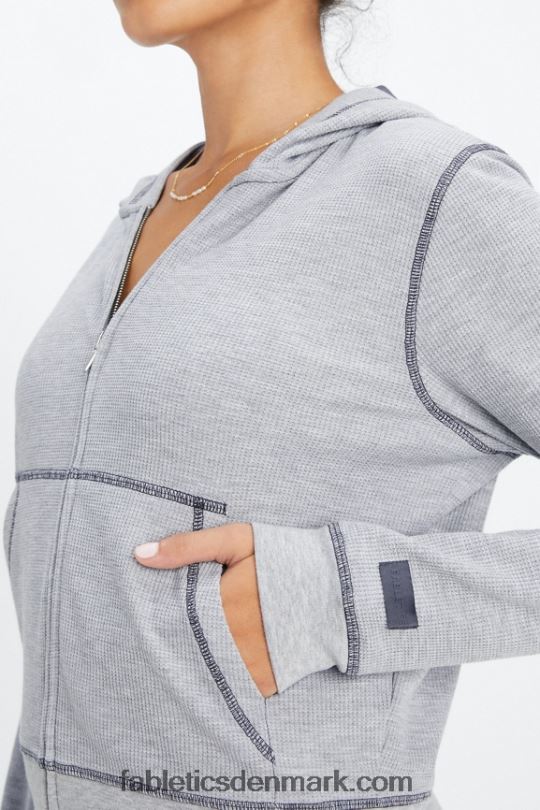 Fabletics Kvinder hættetrøje i vaffel med lynlås PNX2T2496 klassisk grå lyng/tin