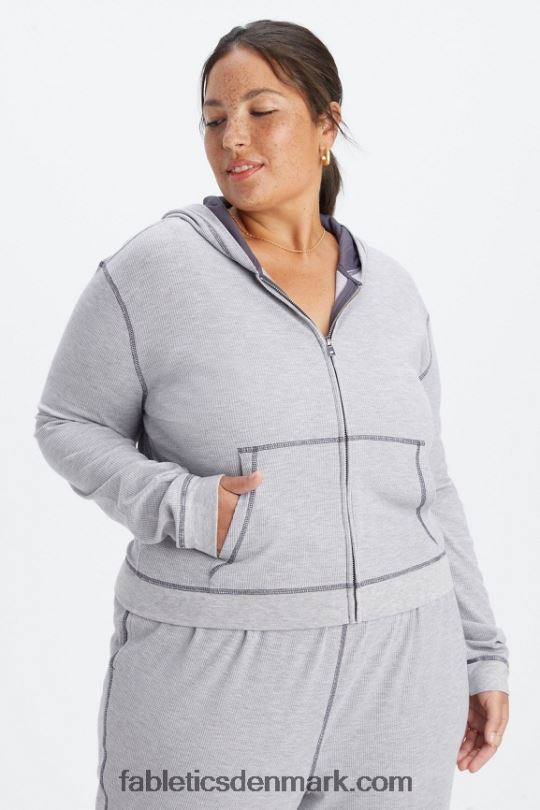 Fabletics Kvinder hættetrøje i vaffel med lynlås PNX2T2497 klassisk grå lyng/tin