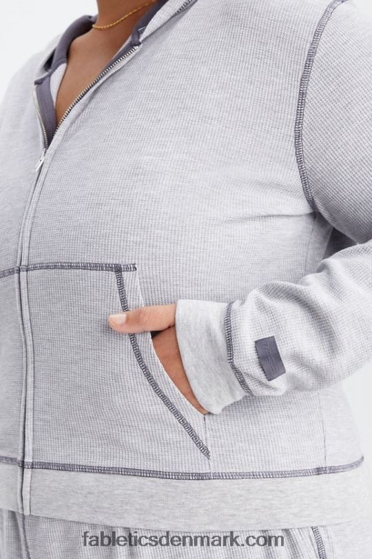 Fabletics Kvinder hættetrøje i vaffel med lynlås PNX2T2497 klassisk grå lyng/tin