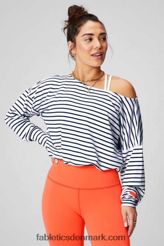 Fabletics Kvinder luksus off shoulder pullover i frotté PNX2T2422 fransk stribe/passion orange