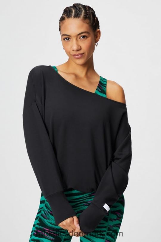Fabletics Kvinder luksus off shoulder pullover i frotté PNX2T2423 sort