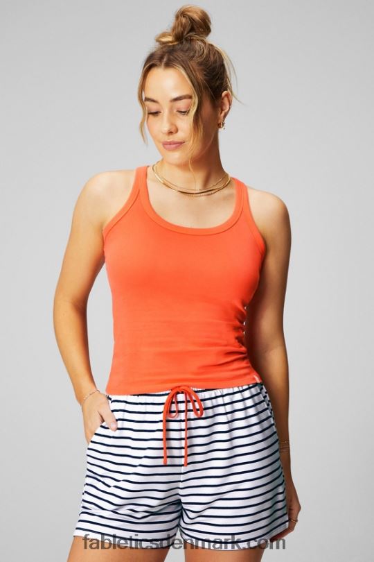 Fabletics Kvinder 100% bomuld scoop tank PNX2T2163 passion orange/klassisk hvid