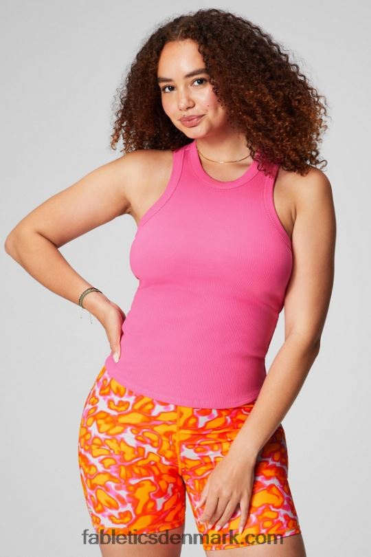 Fabletics Kvinder høj hals rib tank PNX2T2143 tænk pink