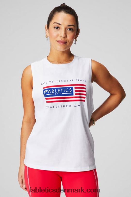 Fabletics Kvinder micah muskeltank PNX2T2170 klassisk hvid/flag grafik