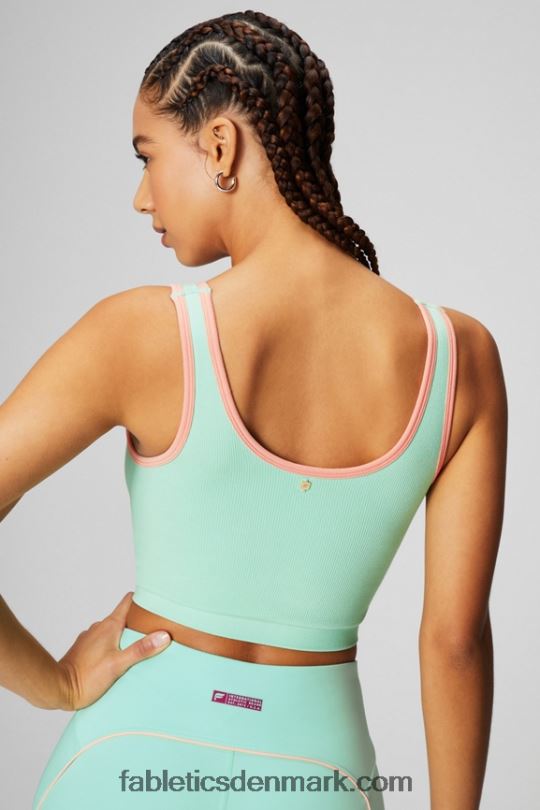 Fabletics Kvinder v-hals afgrødetank PNX2T2200 misty bay/fersken kys