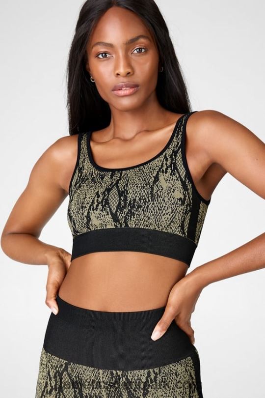 Fabletics Kvinder kamila sømløs bh PNX2T1669 grønne krybdyr/sort
