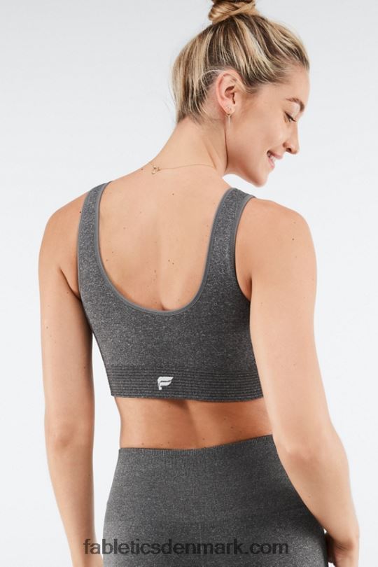 Fabletics Kvinder luciana sømløs sports-bh PNX2T1655 mørk gråmeleret/hvid logo