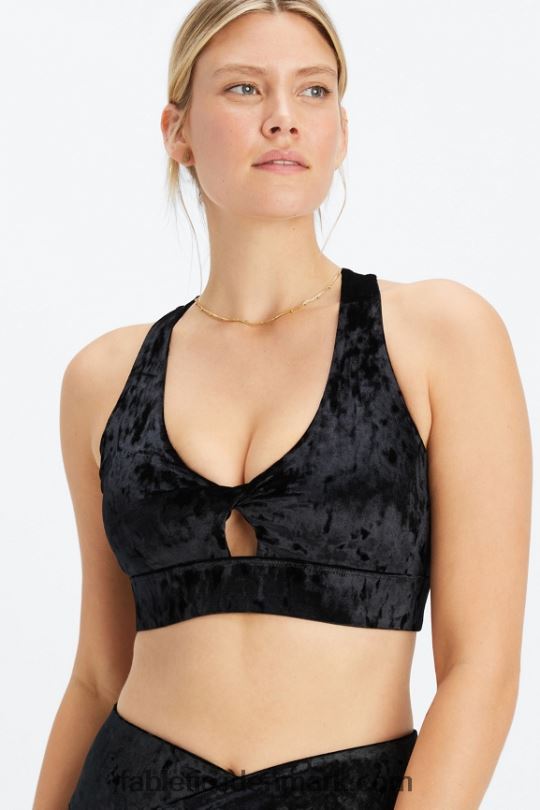 Fabletics Kvinder oasis knust velour twist sports bh PNX2T1527 sort
