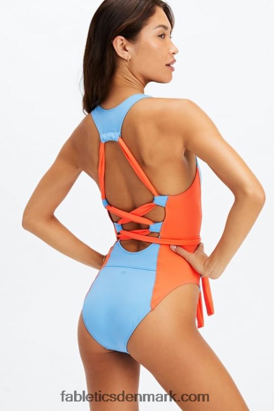 Fabletics Kvinder racerback badedragt med snørebånd PNX2T1608 ø-flugt/orange nektar