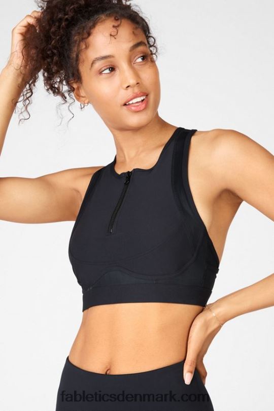 Fabletics Kvinder lyn lynlås foran kraftig sports-bh PNX2T1427 sort
