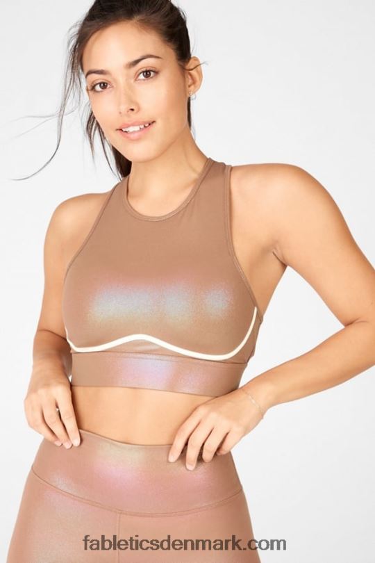 Fabletics Kvinder blaar cross back medium effekt glans sports bh PNX2T1920 iriserende mokka/sandklit