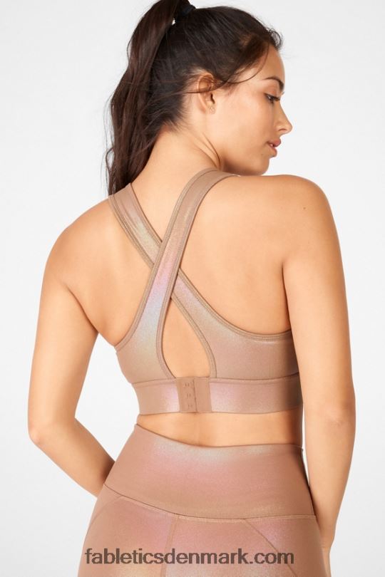 Fabletics Kvinder blaar cross back medium effekt glans sports bh PNX2T1920 iriserende mokka/sandklit