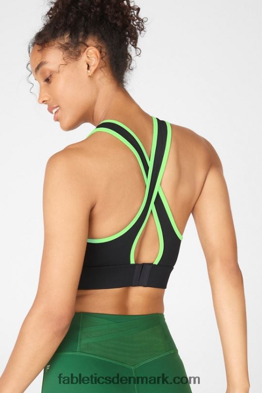 Fabletics Kvinder blaar cross back medium impact sports bh PNX2T1884 sort/lime twist