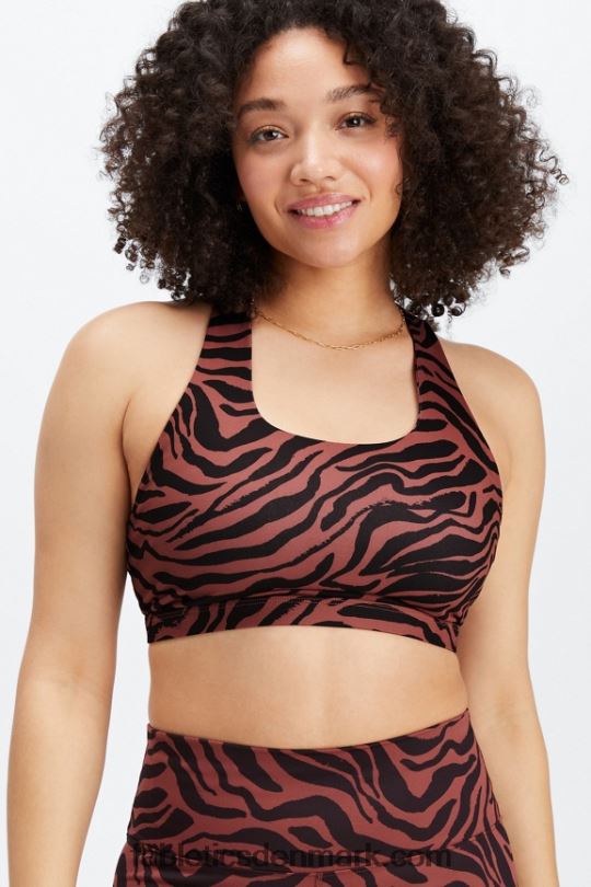 Fabletics Kvinder boost medium impact sports bh 122 PNX2T1792 mahogni zebra streg/sort