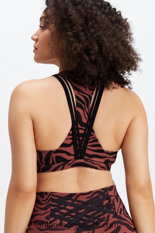 Fabletics Kvinder boost medium impact sports bh 122 PNX2T1792 mahogni zebra streg/sort
