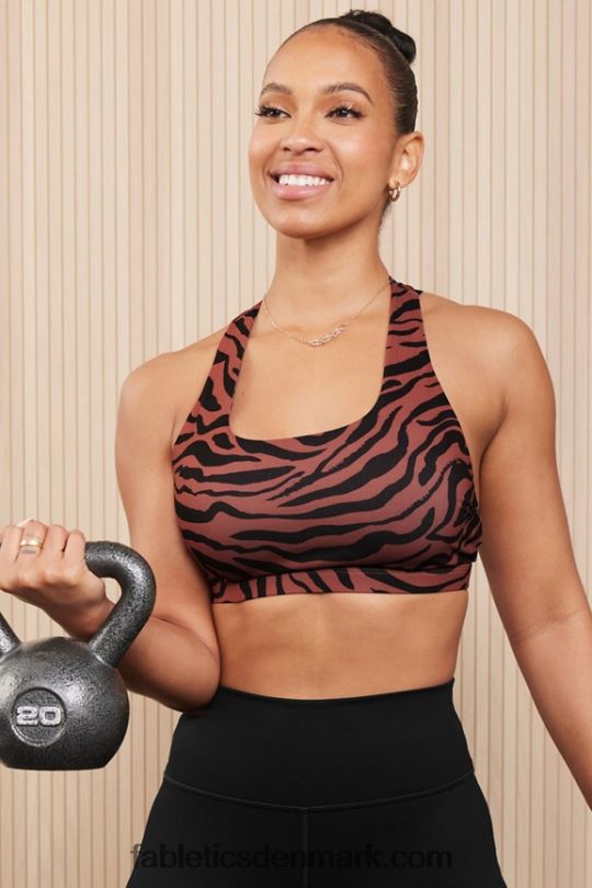 Fabletics Kvinder boost medium impact sports bh 122 PNX2T1792 mahogni zebra streg/sort