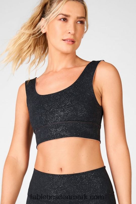 Fabletics Kvinder harlow vendbar sports-bh med medium slagkraft PNX2T1876 sort klar glitter/sød tærte