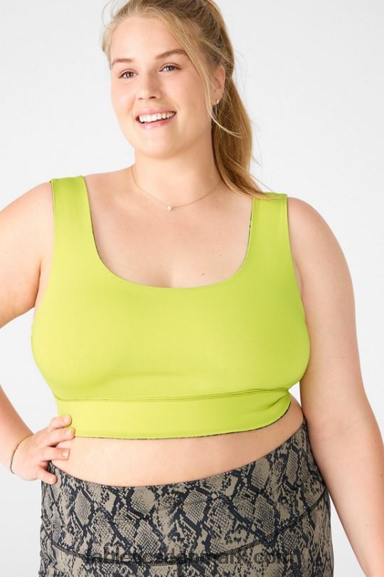 Fabletics Kvinder harlow vendbar sports-bh med medium slagkraft PNX2T1877 grønt krybdyr/blad