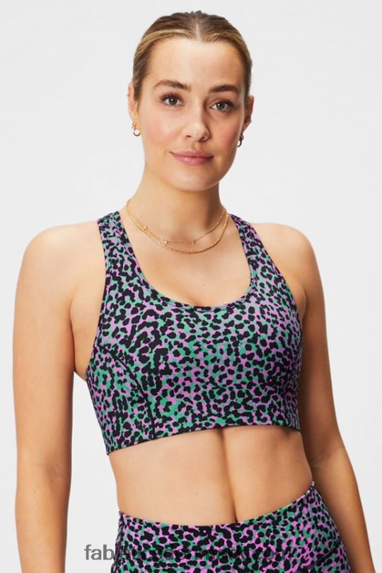 Fabletics Kvinder on-the-go medium impact sports bh 112 PNX2T1740 græsgrønne safaripletter/sort