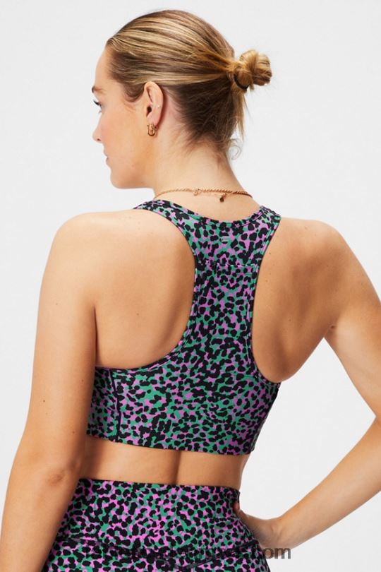Fabletics Kvinder on-the-go medium impact sports bh 112 PNX2T1740 græsgrønne safaripletter/sort
