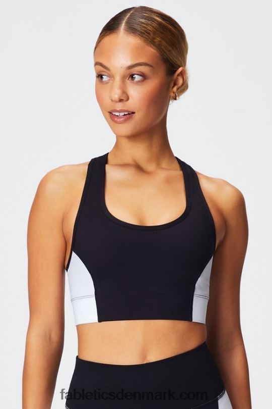 Fabletics Kvinder on-the-go medium impact sports bh 113 PNX2T1744 sort/klassisk hvid