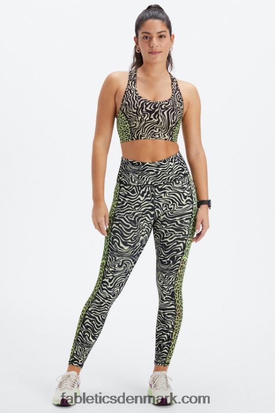 Fabletics Kvinder on-the-go medium impact sports bh 113 PNX2T1746 marmoreret zebra/highlighter bølget gepard